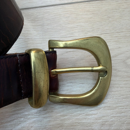 The Ritz Accessories Collection Genuine Leather Belt Brown Brass Buckle Size M 