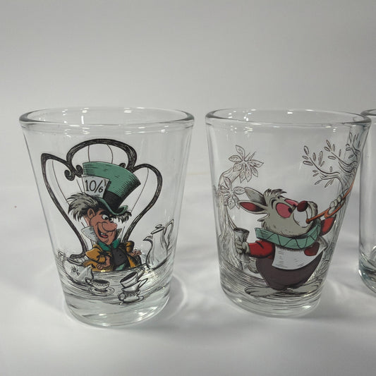 Silver Buffalo Disney 1.5 oz Mini Shot Glass Lot Mad Hatter White Rabbit Chesire