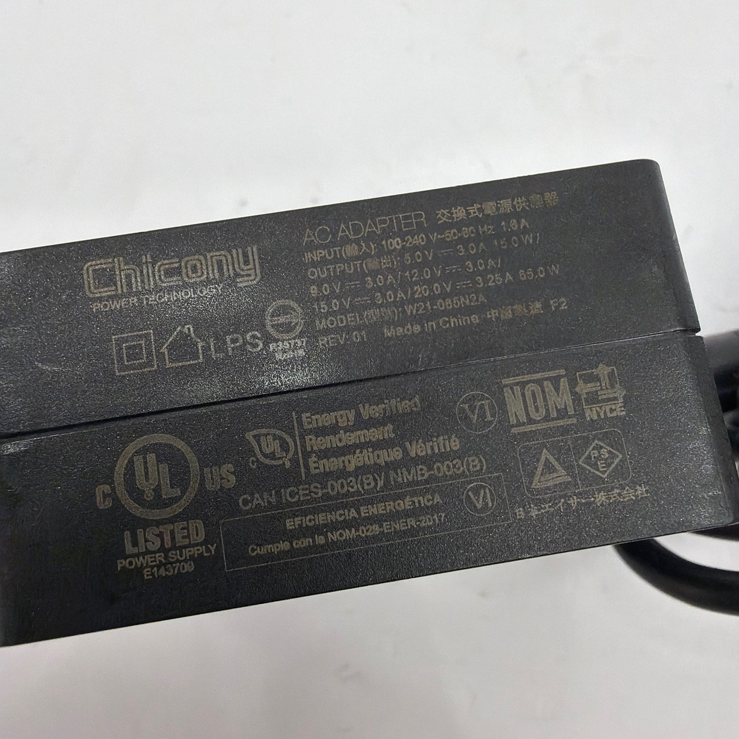 Chicony 65W USB-C AC Adapter Charger Model W21-065N2A