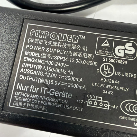 Flypower SPP34-12.0/5.0-2000 12V 2A + 5V 2A AC Adapter 4-Pin Power Supply