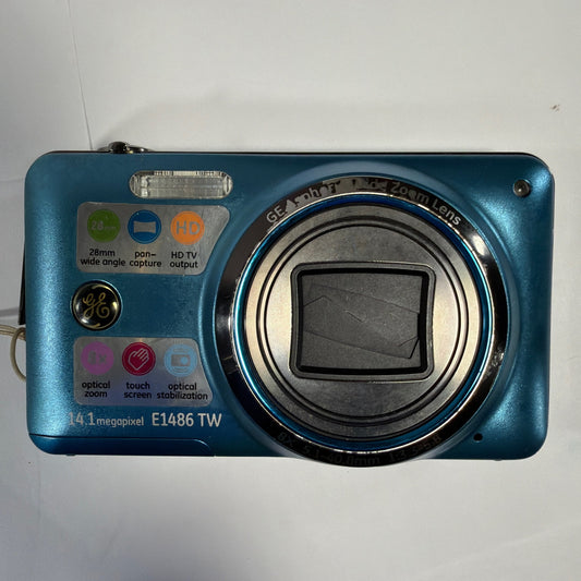 GE E1486TW 14.1MP Blue Digital Camera For Parts SD Card Slot Blocked
