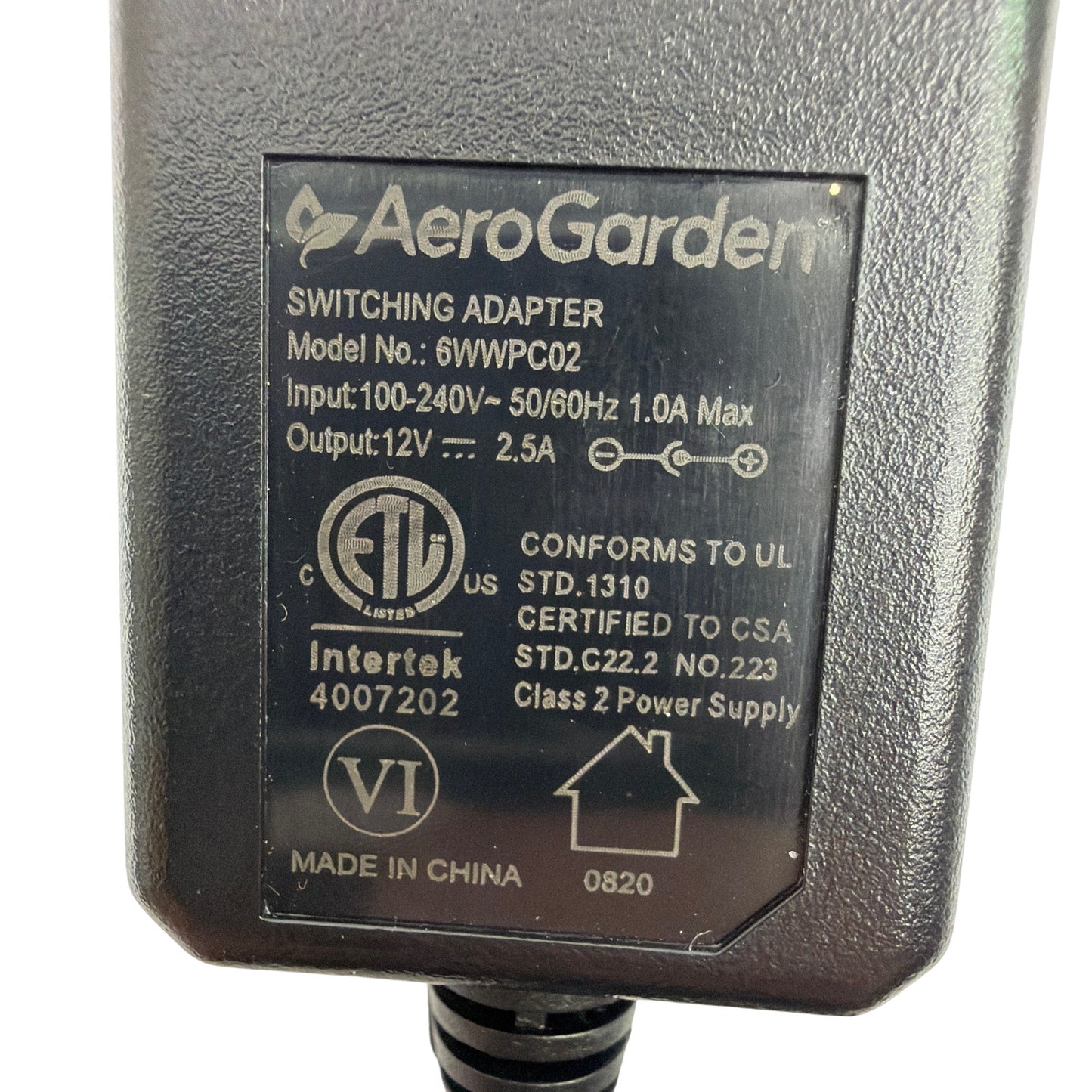 AeroGarden 6WWPC02 12V 2.5A Switching Power Adapter