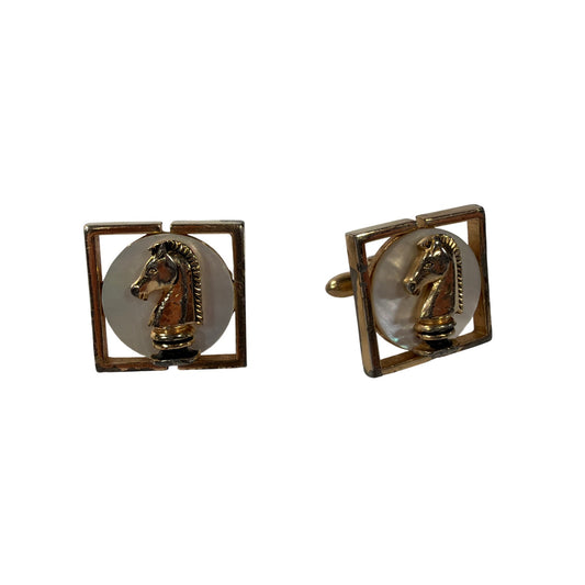 Swank Horse Head Mother of Pearl Gold-Tone Cufflinks Pair
