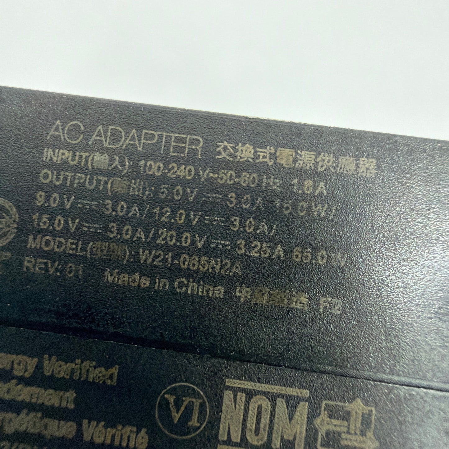Chicony 65W USB-C AC Adapter Charger Model W21-065N2A