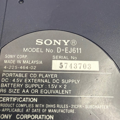 Sony CD Walkman D-EJ611 G-Protection Portable CD Player Blue Purple For Parts
