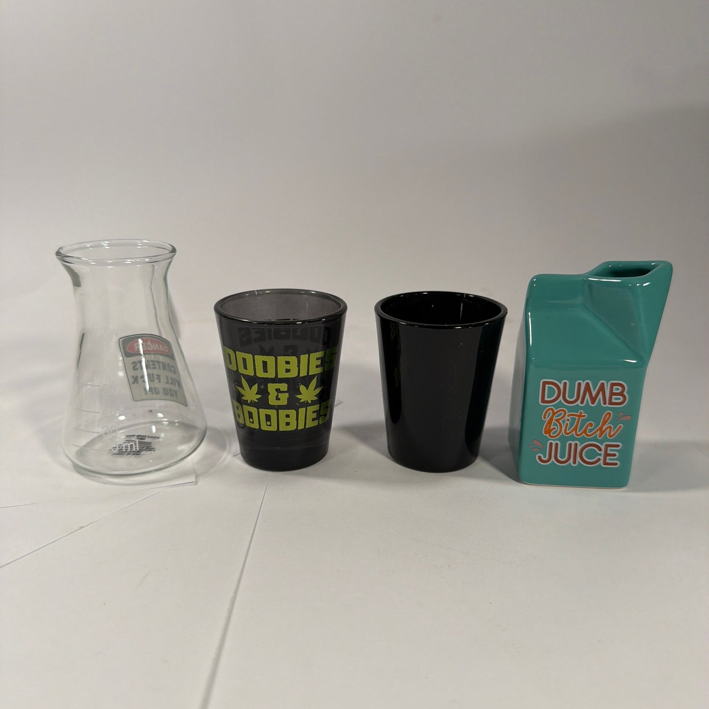 Spencer’s Lot of 4 Adult Humor Novelty Shot Glasses Mixed Styles