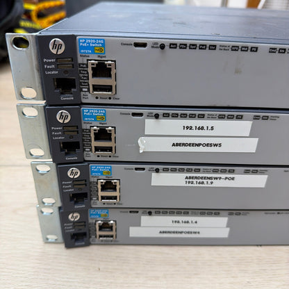 Lot of 4 HP 2920-24G PoE+ J9727A 24-Port Gigabit Switches