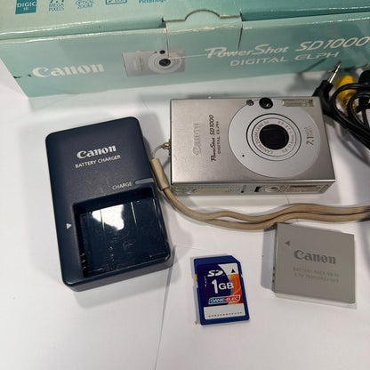 Canon PowerShot SD1000 Digital ELPH 7.1MP Silver Camera Tested Working