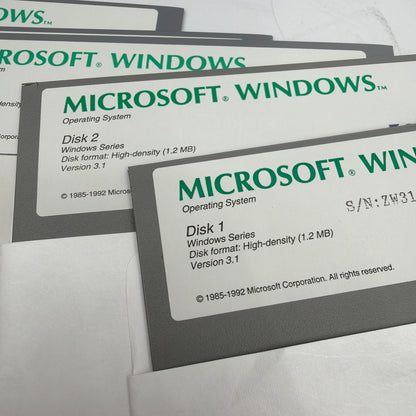 Microsoft Windows 3.1 5.25 Floppy Disk Set High-Density 1.2MB with Storage Case