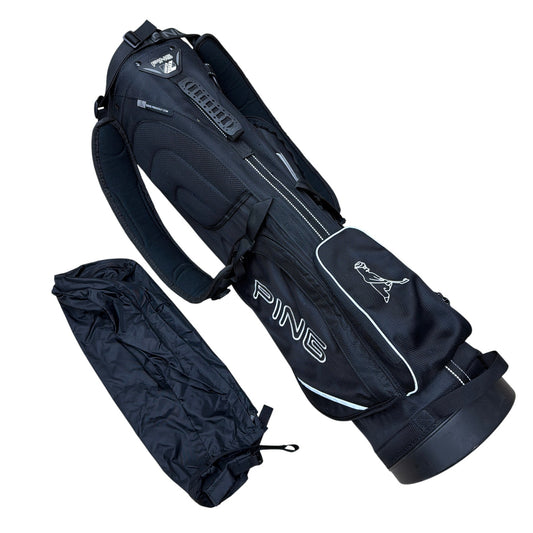 PING Hoofer Lite Stand Golf Bag Black with Generic Rain Hood Cover