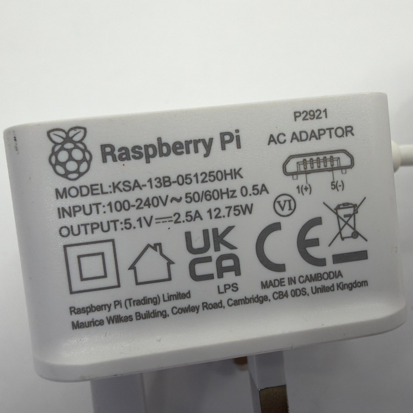 Raspberry Pi Official 5.1V 2.5A Micro USB Power Supply KSA-13B-051250HK UK Plug
