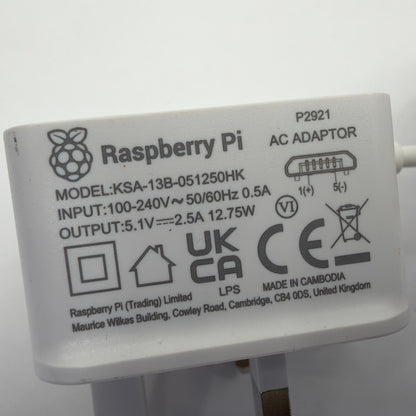Raspberry Pi Official 5.1V 2.5A Micro USB Power Supply KSA-13B-051250HK UK Plug