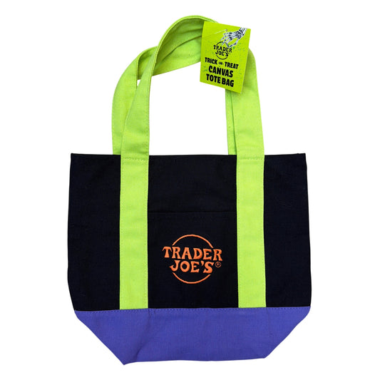 Trader Joe’s Trick-or-Treat Canvas Tote Bag Black Green Purple New With Tags