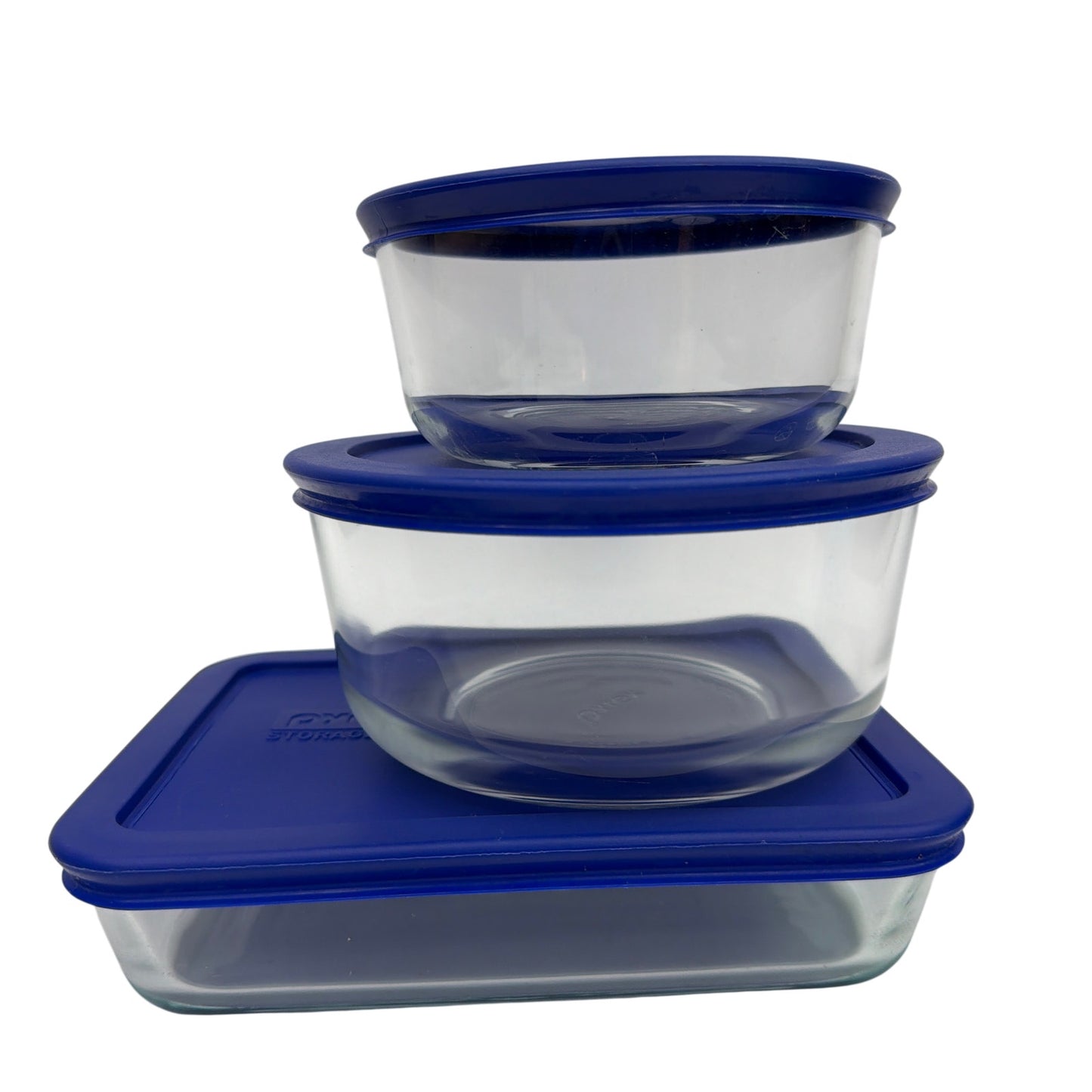 Pyrex Storage Glass Container Set with Blue Lids 3-Piece