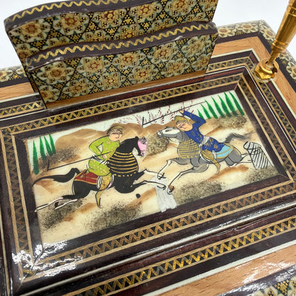 Persian Khatam Marquetry Desk Set Pen Holder Hand-Painted Miniature Isfahan