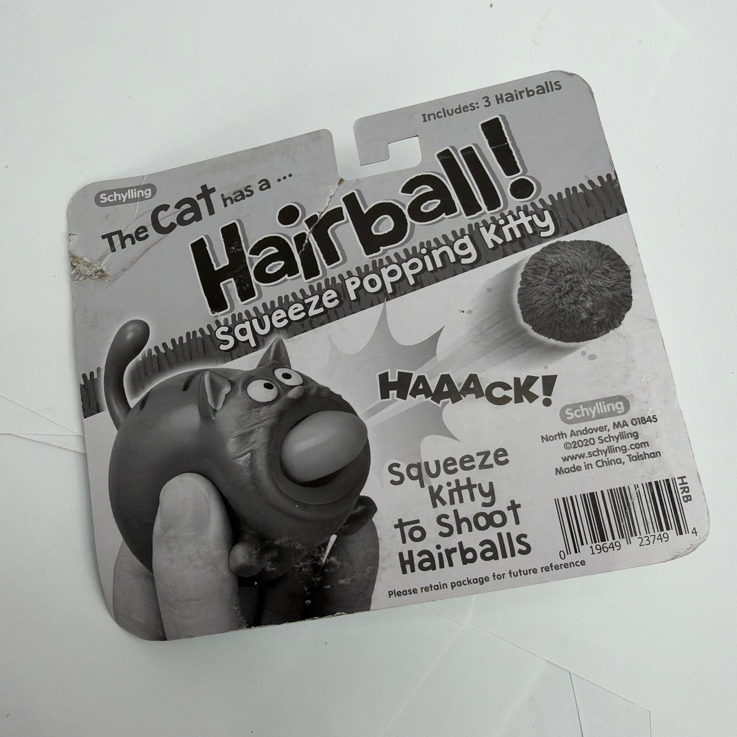 Schylling The Cat Has a Hairball Squeeze Popping Kitty Toy 3 Hairballs