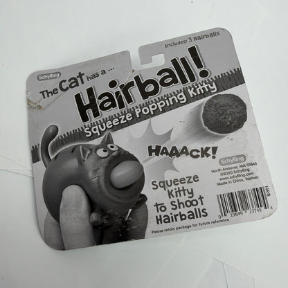Schylling The Cat Has a Hairball Squeeze Popping Kitty Toy 3 Hairballs