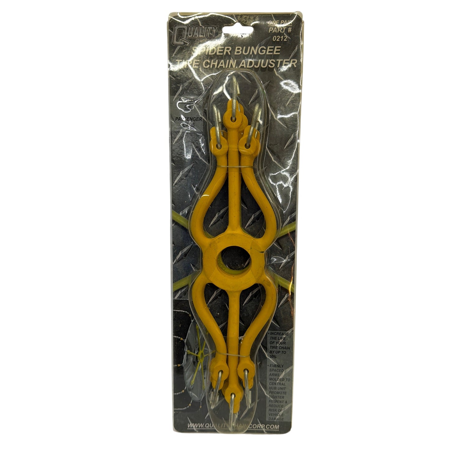 Quality Chain Corp 0212 Spider Bungee Tire Chain Adjuster 6-Arm Yellow Pair