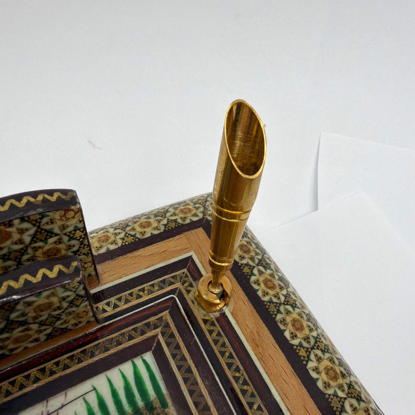 Persian Khatam Marquetry Desk Set Pen Holder Hand-Painted Miniature Isfahan