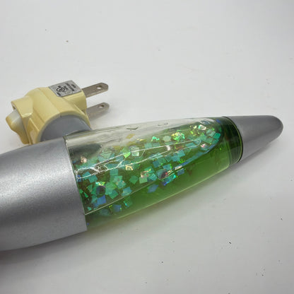 Glitter Liquid Motion Lava Style Night Light Green Silver Tested Working