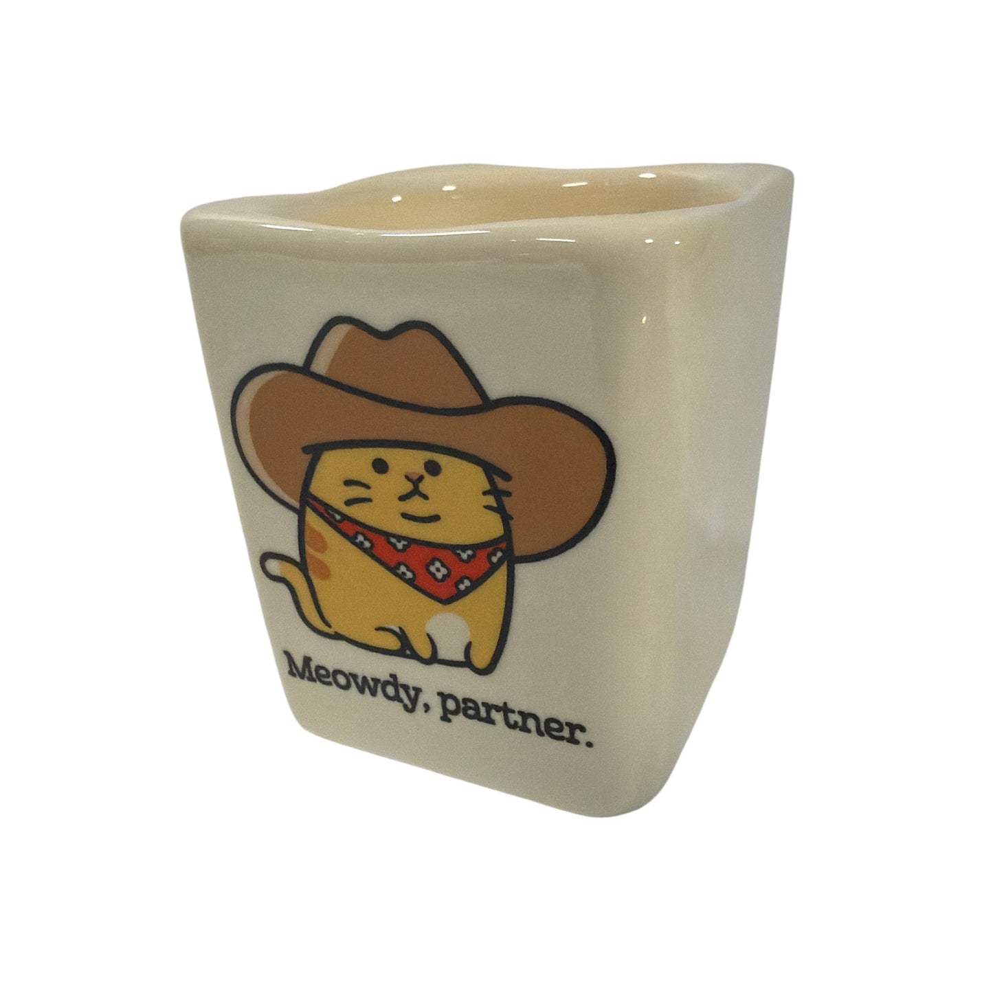 Spencer's Meowdy Partner Cowboy Cat Ceramic Shot Glass 3 oz 2.5 in Tall
