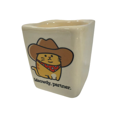 Spencer's Meowdy Partner Cowboy Cat Ceramic Shot Glass 3 oz 2.5 in Tall
