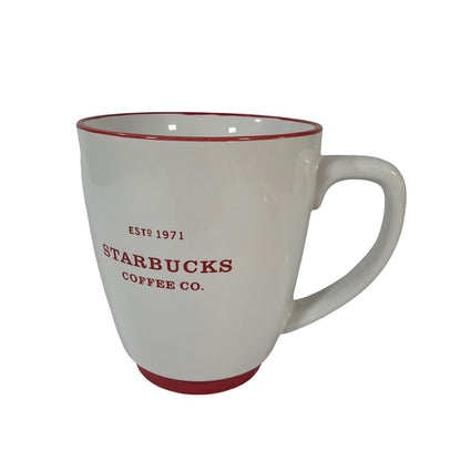 Starbucks Coffee Co ESTD 1971 Ceramic Mug 16 fl oz White Red Trim 2008