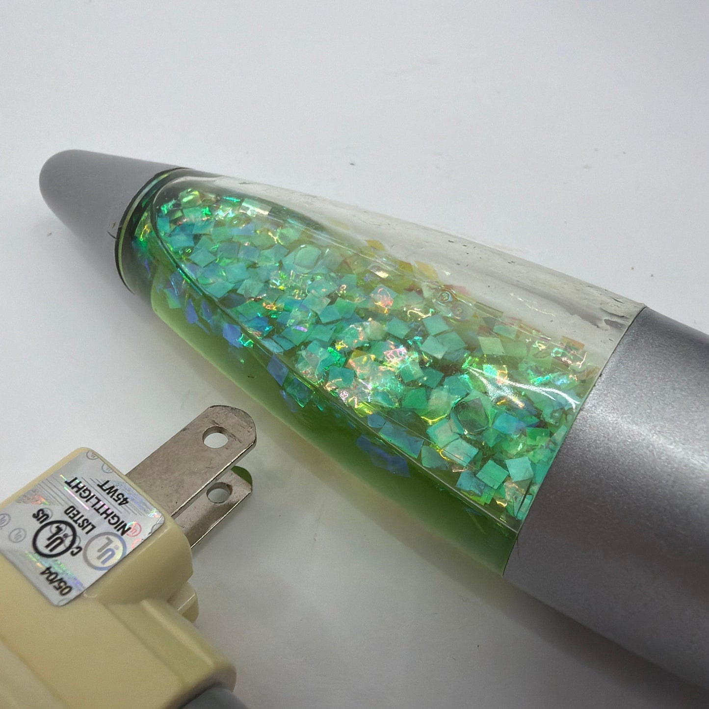 Glitter Liquid Motion Lava Style Night Light Green Silver Tested Working