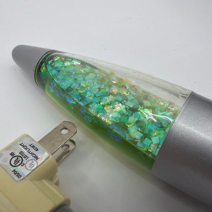 Glitter Liquid Motion Lava Style Night Light Green Silver Tested Working