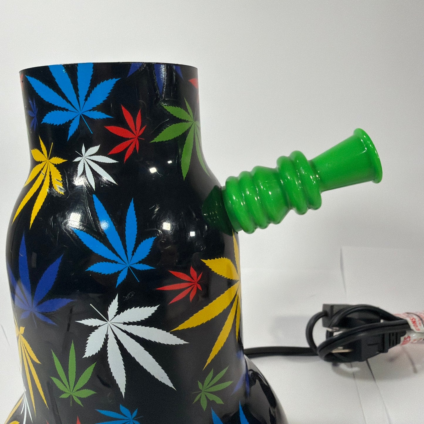 Spencer’s Bong-Shaped Lava Lamp Black Multicolor Leaf Print Model 1608P-3 Tested