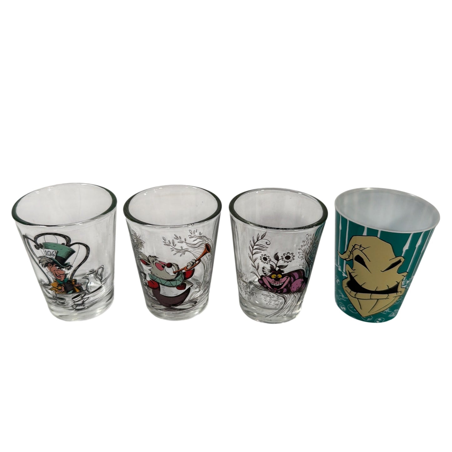 Silver Buffalo Disney 1.5 oz Mini Shot Glass Lot Mad Hatter White Rabbit Chesire