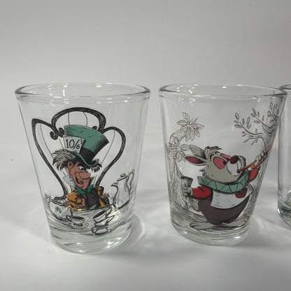Silver Buffalo Disney 1.5 oz Mini Shot Glass Lot Mad Hatter White Rabbit Chesire