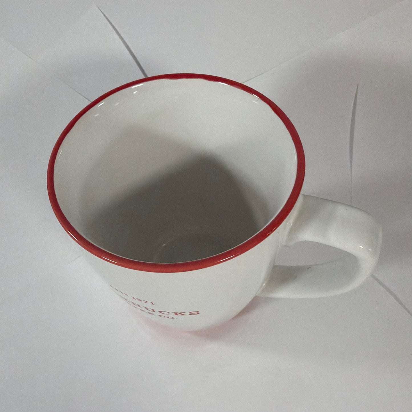 Starbucks Coffee Co ESTD 1971 Ceramic Mug 16 fl oz White Red Trim 2008