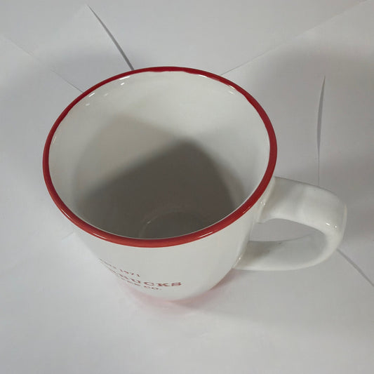 Starbucks Coffee Co ESTD 1971 Ceramic Mug 16 fl oz White Red Trim 2008