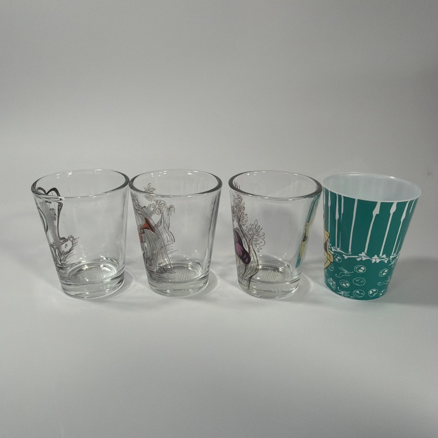 Silver Buffalo Disney 1.5 oz Mini Shot Glass Lot Mad Hatter White Rabbit Chesire