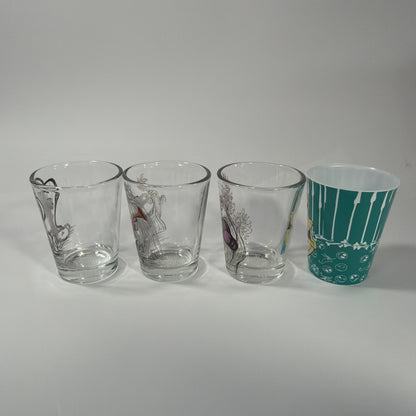 Silver Buffalo Disney 1.5 oz Mini Shot Glass Lot Mad Hatter White Rabbit Chesire