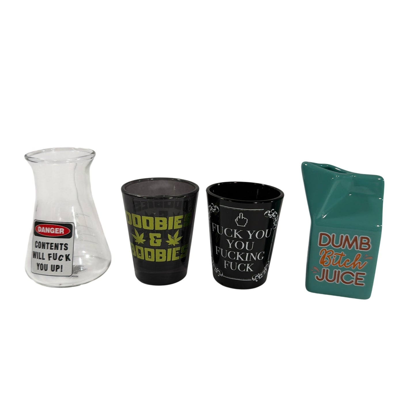 Spencer’s Lot of 4 Adult Humor Novelty Shot Glasses Mixed Styles