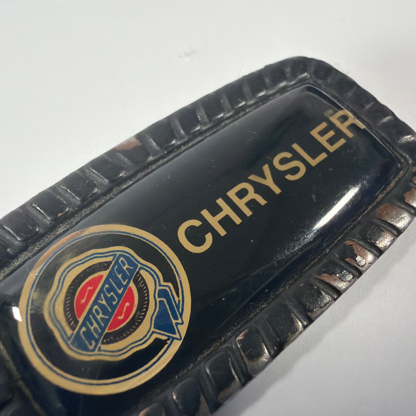 Vintage Chrysler Logo Metal Keychain Black Enamel Made in USA