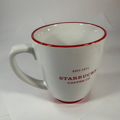Starbucks Coffee Co ESTD 1971 Ceramic Mug 16 fl oz White Red Trim 2008