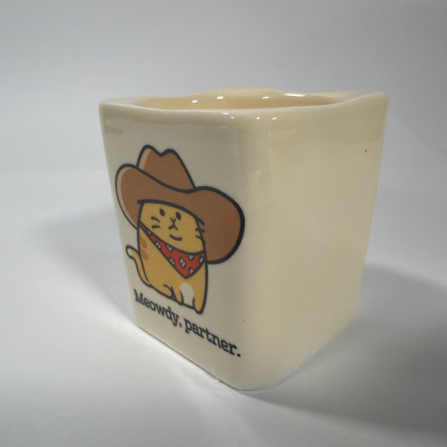 Spencer's Meowdy Partner Cowboy Cat Ceramic Shot Glass 3 oz 2.5 in Tall