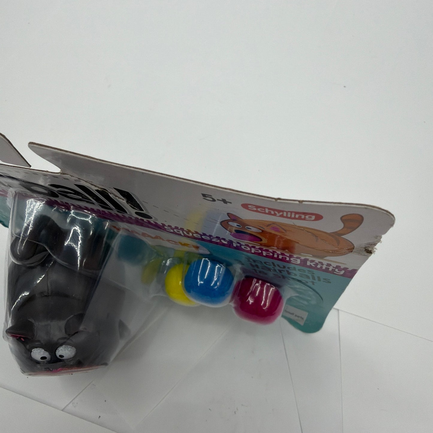 Schylling The Cat Has a Hairball Squeeze Popping Kitty Toy 3 Hairballs