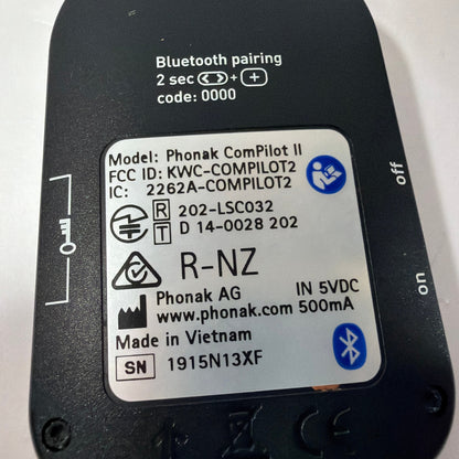 Phonak ComPilot II Hearing Aid Bluetooth Streamer with Power Adapter and USB