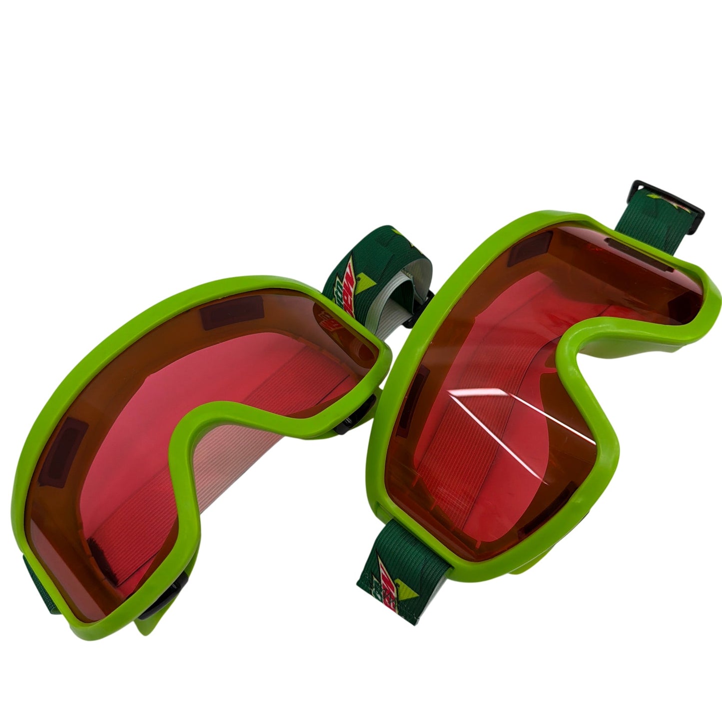 Lot of 2 Mountain Dew Promotional Ski / Snowboard Goggles Green with Red Lenses