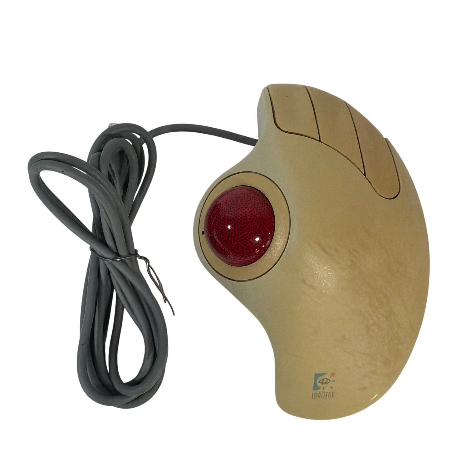 Logitech TrackMan Marble Trackball Mouse T-CH11 PS/2 Wired Beige/Red Tested