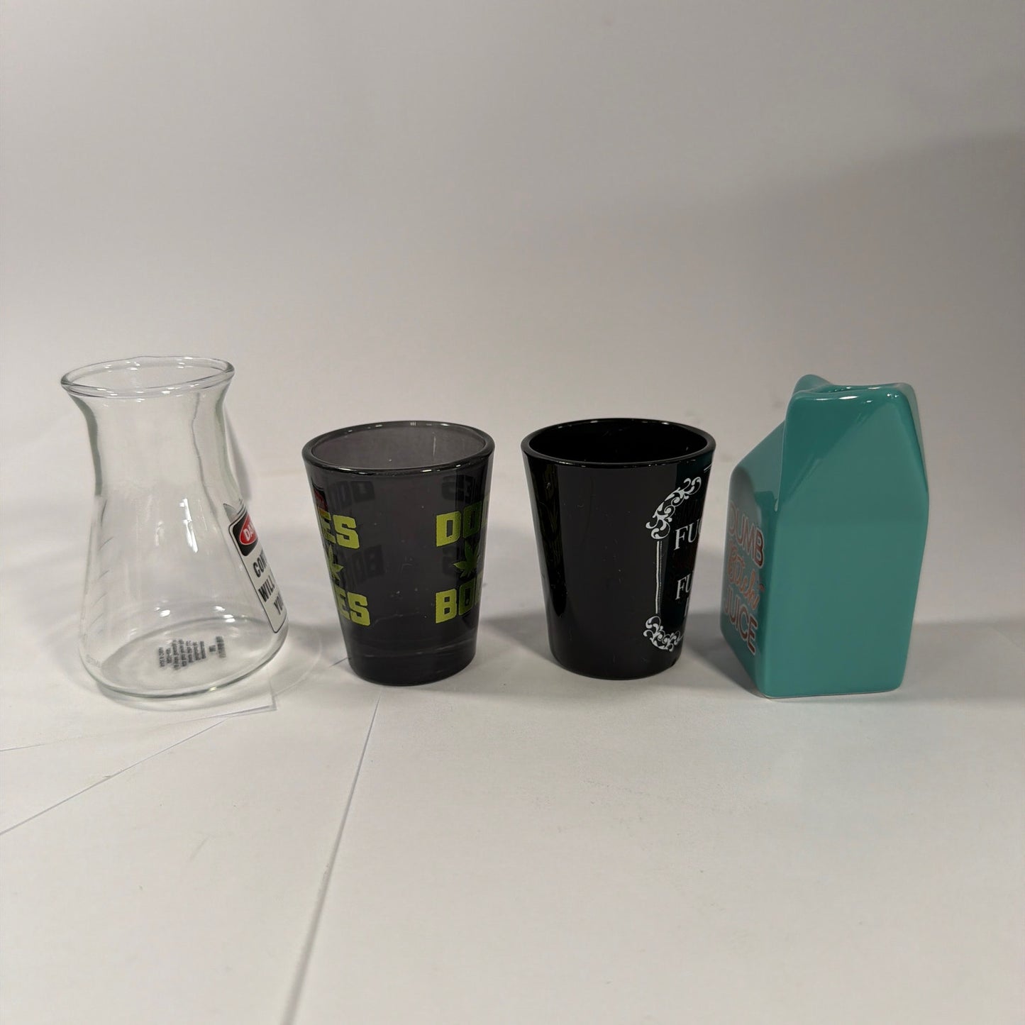 Spencer’s Lot of 4 Adult Humor Novelty Shot Glasses Mixed Styles