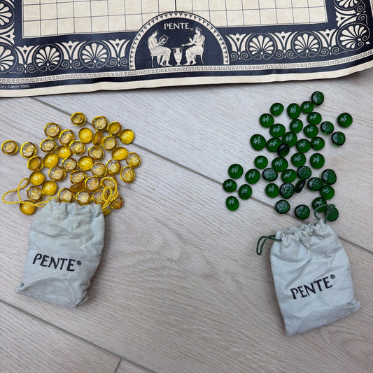 Vintage Pente Classic Game of Skill 1980 Red Tube Roll-Up Board with Glass Stone