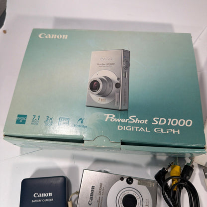 Canon PowerShot SD1000 Digital ELPH 7.1MP Silver Camera Tested Working