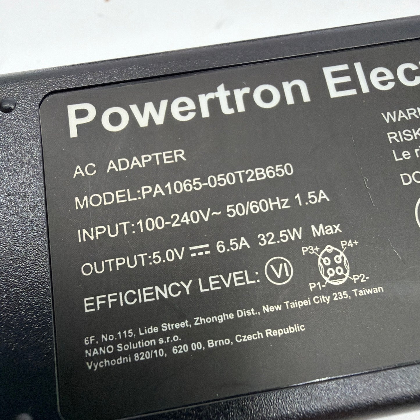 Powertron Electronics PA1065-050T2B650 AC Adapter 5V 6.5A 32.5W 4-Pin