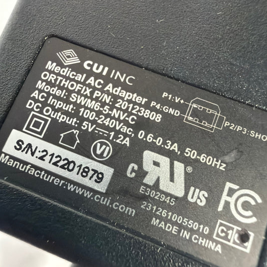 CUI Inc Medical AC Adapter for Orthofix P/N 20123808 SWM6-5-NV-C 5V 1.2A