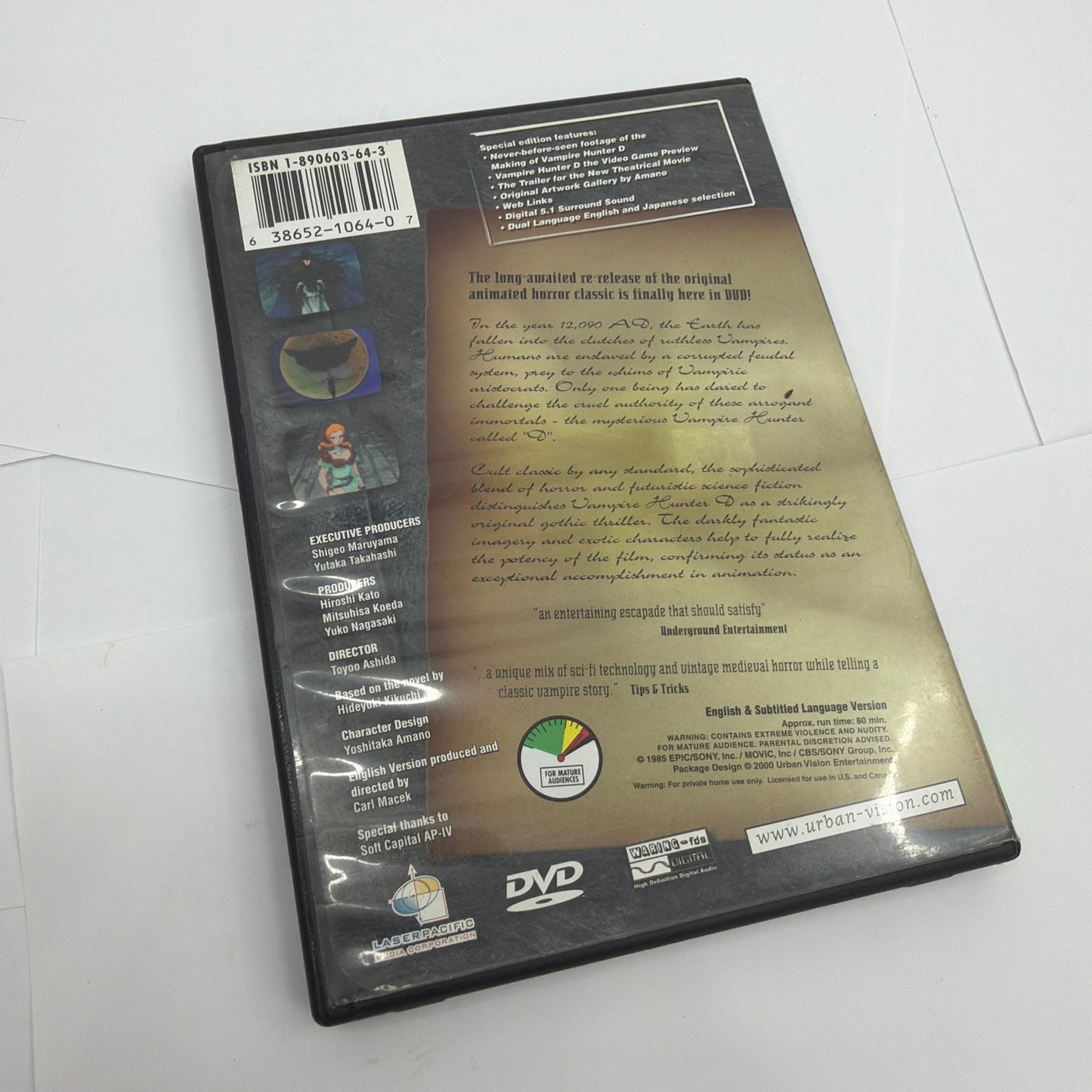 Vampire Hunter D Special Edition DVD Urban Vision UV1064 2000 Anime